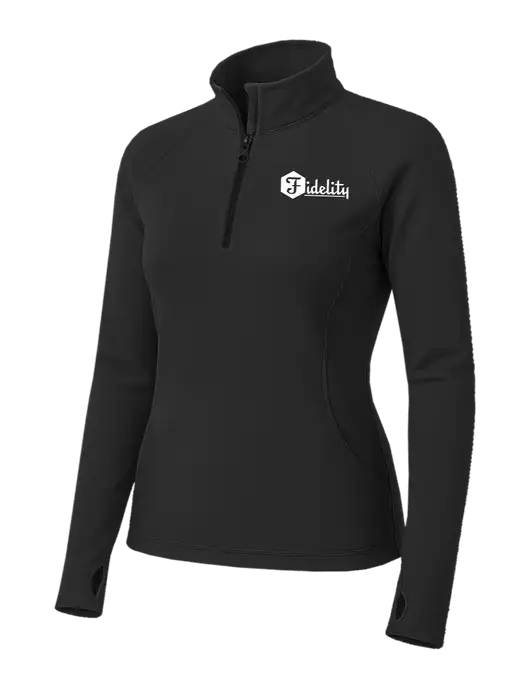 Charcoal Grey Womens Sport Wick Stretch 1/4 Zip Pullover w/Fidelity Bank Logo