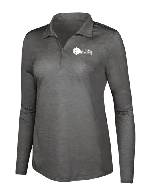 Dark Grey Heather Womens Posicharge Tri-Blend Wicking 1/4 Zip Pullover w/Fidelity Bank Logo