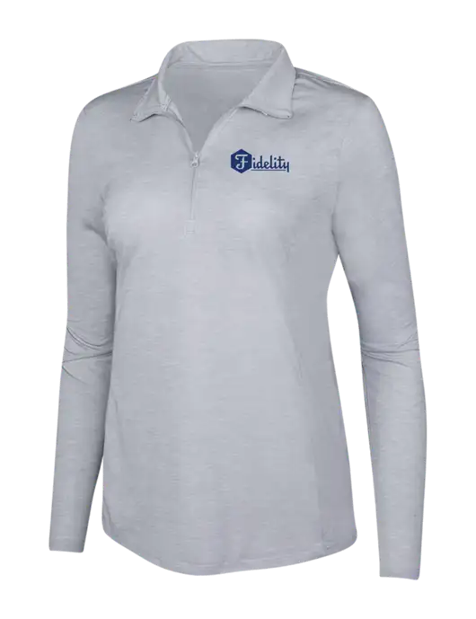 Light Grey Heather Womens Posicharge Tri-Blend Wicking 1/4 Zip Pullover w/Fidelity Bank Logo