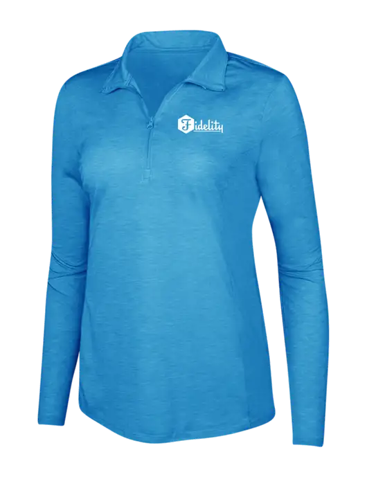 Light Blue Heather Womens Posicharge Tri-Blend Wicking 1/4 Zip Pullover w/Fidelity Bank Logo