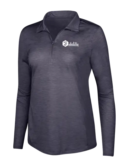 True Navy Heather Womens Posicharge Tri-Blend Wicking 1/4 Zip Pullover w/Fidelity Bank Logo