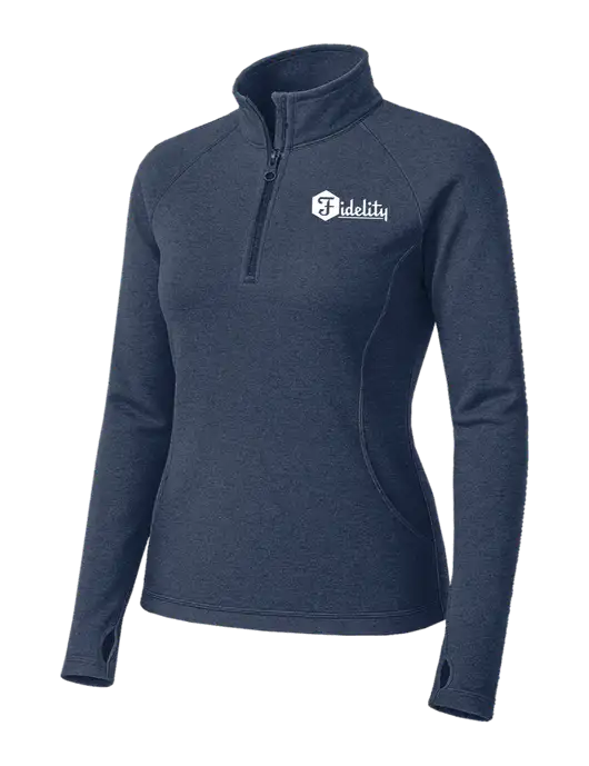 Navy Heather Womens Sport Wick Stretch 1/4 Zip Pullover w/Fidelity Bank Logo