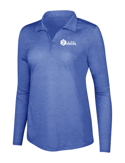 True Royal Heather Womens Posicharge Tri-Blend Wicking 1/4 Zip Pullover w/Fidelity Bank Logo
