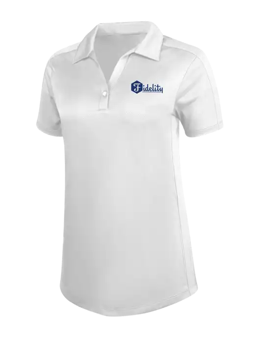 Womens White Diamond Jacquard Polo w/Fidelity Bank Logo