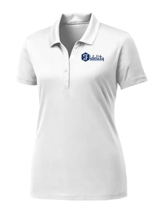 Womens White PosiCharge Competitor Polo w/Fidelity Bank Logo