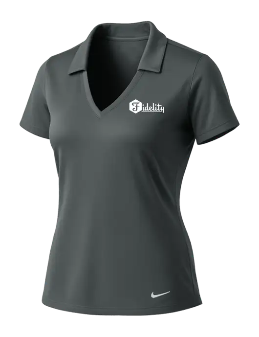 NIKE Dark Grey Womens Dri-Fit Vertical Mesh Polo w/Fidelity Bank Logo