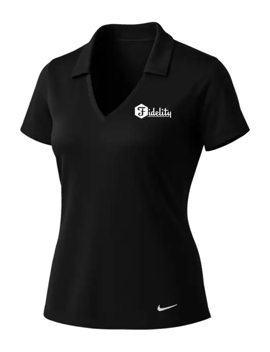 NIKE Black Womens Dri-Fit Vertical Mesh Polo w/Fidelity Bank Logo