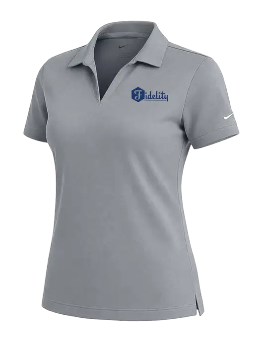 NIKE Medium Grey Womens Dri-Fit Micro Pique Polo w/Fidelity Bank Logo