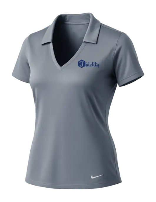 NIKE Medium Grey Womens Dri-Fit Vertical Mesh Polo w/Fidelity Bank Logo