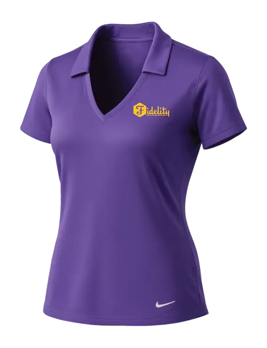 NIKE Purple Womens Dri-Fit Vertical Mesh Polo w/Fidelity Bank Logo