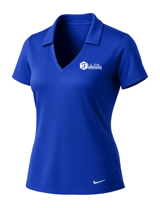 NIKE Dark Royal Womens Dri-Fit Vertical Mesh Polo w/Fidelity Bank Logo
