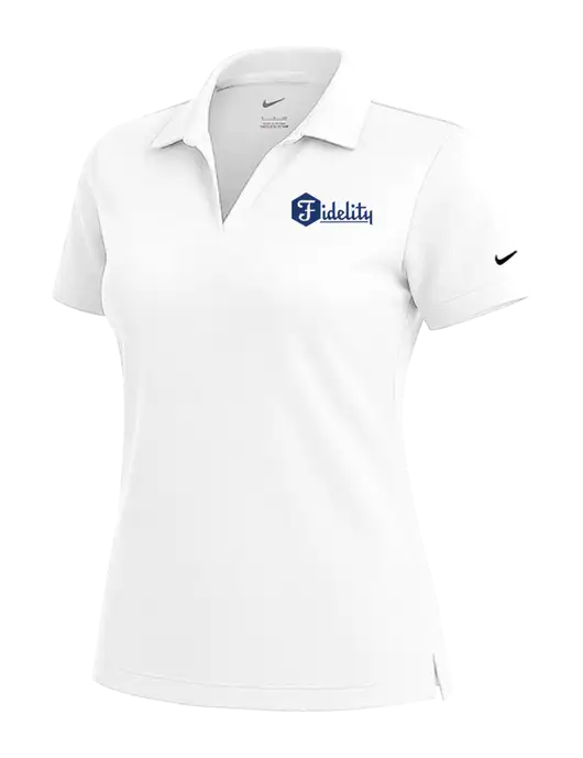 NIKE White Womens Dri-Fit Micro Pique Polo w/Fidelity Bank Logo