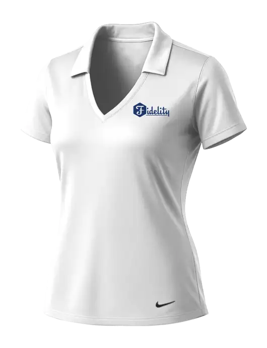 NIKE White Womens Dri-Fit Vertical Mesh Polo w/Fidelity Bank Logo
