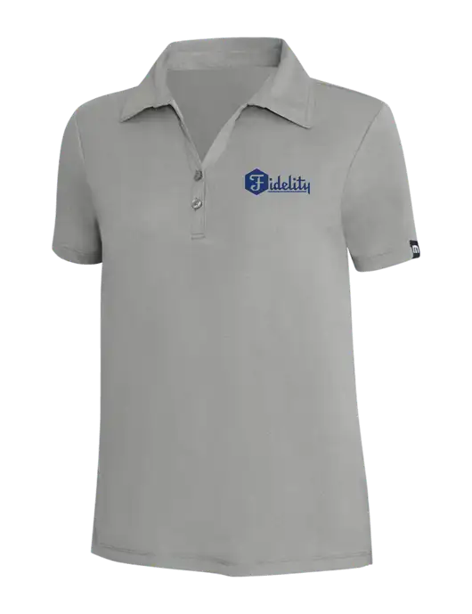 TravisMathew Light Grey Heather Womens Coto Performance Polo w/Fidelity Bank Logo