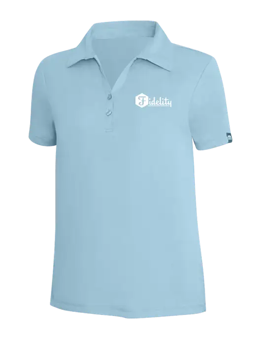 TravisMathew Light Sapphire Heather Womens Coto Performance Polo w/Fidelity Bank Logo
