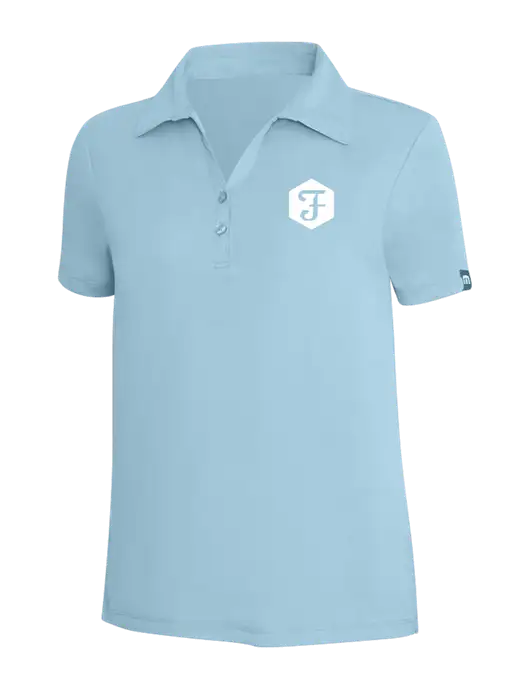 TravisMathew Light Sapphire Heather Womens Coto Performance Polo w/Fidelity Bank Logo