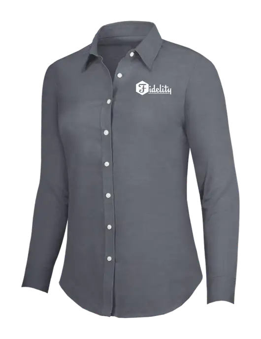 Dark Grey Womens SuperPro Oxford Shirt w/Fidelity Bank Logo