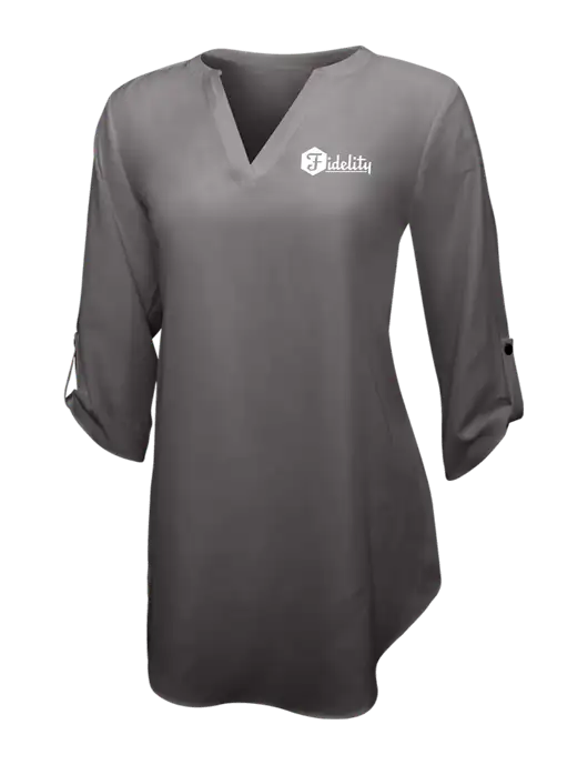 Dark Grey Womens 3/4 Sleeve Tunic Blouse w/Fidelity Bank Logo