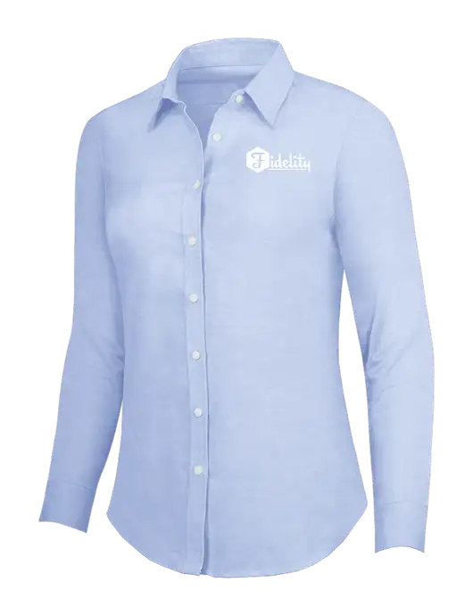 Light Blue Womens SuperPro Oxford Shirt w/Fidelity Bank Logo