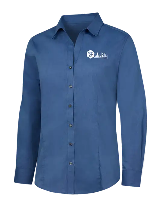 Light Navy Womens Crosshatch Easy Care Shirt w/Fidelity Bank Logo