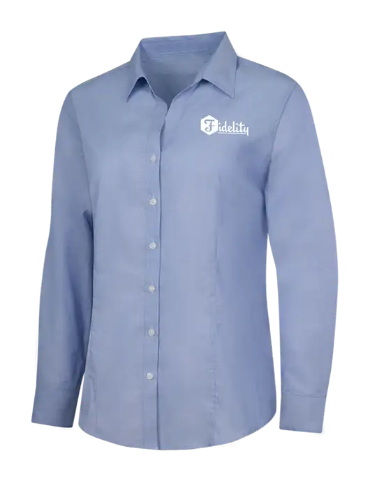Light Slate Blue Womens Crosshatch Easy Care Shirt w/Fidelity Bank Logo
