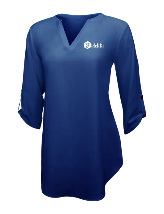 Dark Royal Womens 3/4 Sleeve Tunic Blouse w/Fidelity Bank Logo
