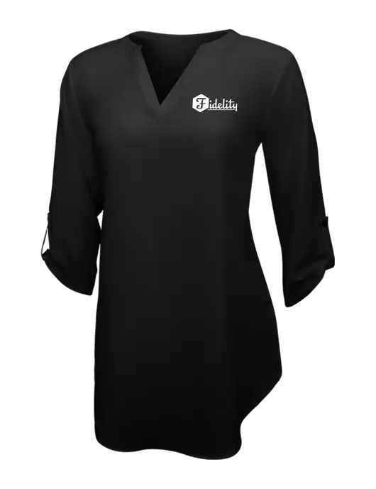 Womens Black 3/4 Sleeve Tunic Blouse w/Fidelity Bank Logo