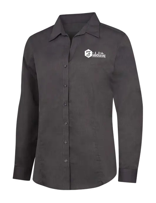 Womens Soft Black Crosshatch Easy Care Shirt w/Fidelity Bank Logo