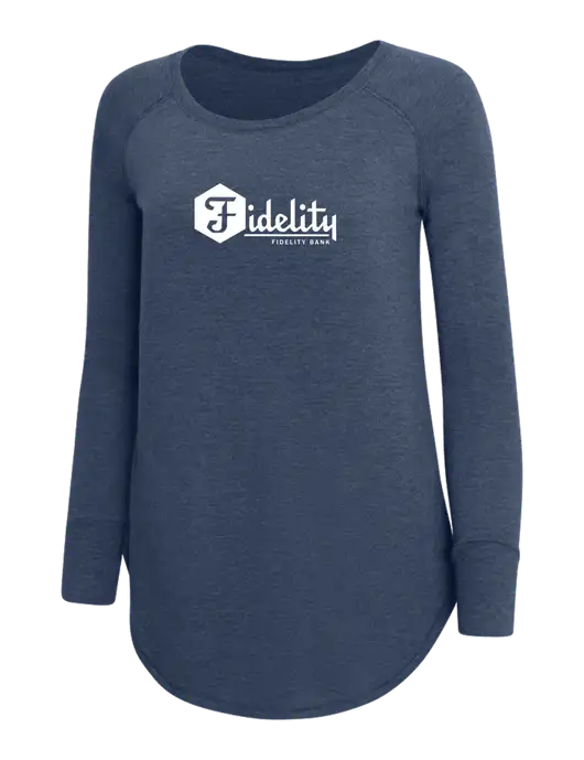 Womens Perfect Wide Collar Tunic Tri-Blend Navy Frost 4.5 oz T-Shirt w/Fidelity Bank Logo