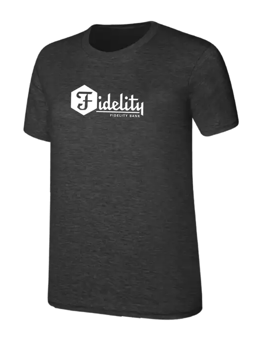 Womens Ring Spun Dark Heather Grey 4.5 oz T-Shirt w/Fidelity Bank Logo