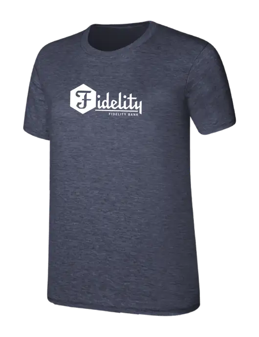 Womens Ring Spun Heather Navy 4.5 oz T-Shirt w/Fidelity Bank Logo