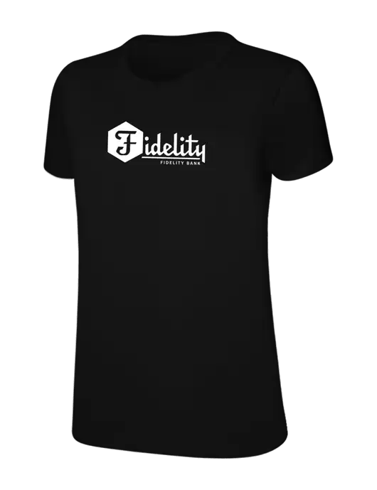 Womens Ring Spun Jet Black 4.5 oz T-Shirt w/Fidelity Bank Logo
