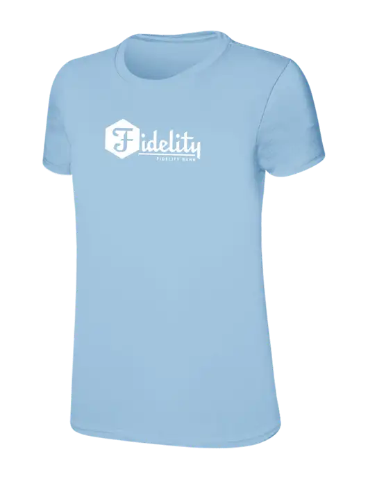 Womens Ring Spun Light Blue 4.5 oz T-Shirt w/Fidelity Bank Logo