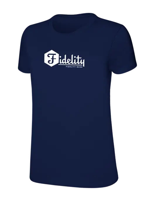 Womens Ring Spun Navy 4.5 oz T-Shirt w/Fidelity Bank Logo