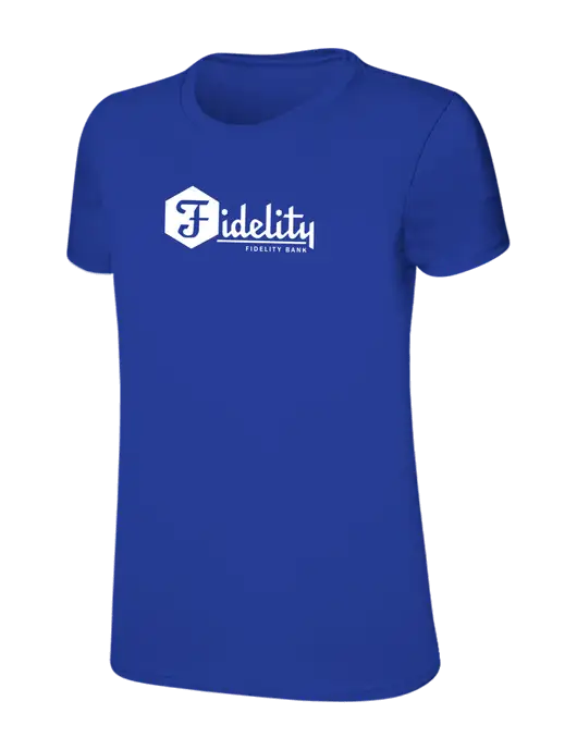 Womens Ring Spun Royal 4.5 oz T-Shirt w/Fidelity Bank Logo