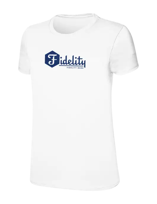 Womens Ring Spun White 4.5 oz T-Shirt w/Fidelity Bank Logo