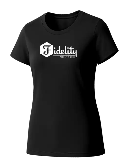 Womens Seriously Soft Black T-Shirt w/Fidelity Bank Logo