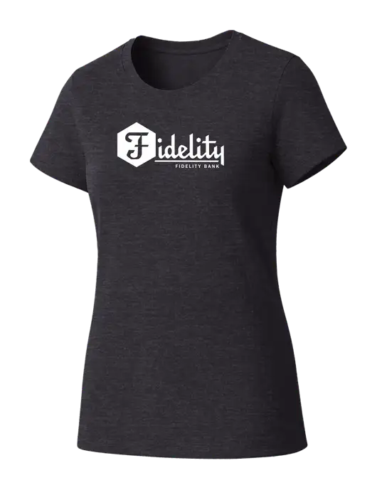 Womens Seriously Soft Heathered Charcoal T-Shirt w/Fidelity Bank Logo