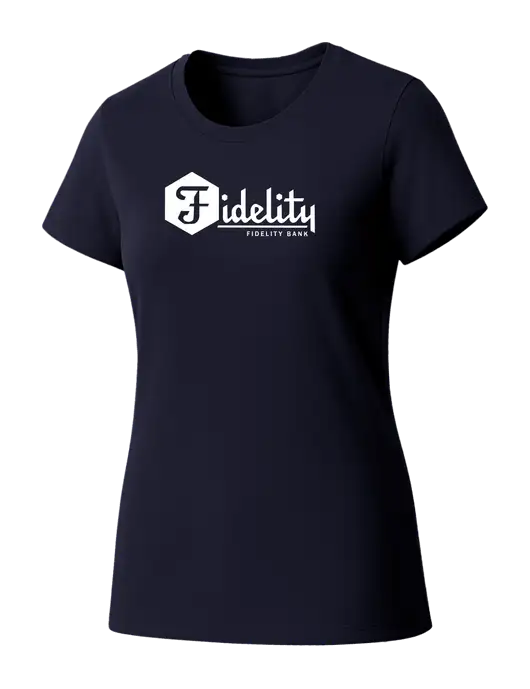 Womens Seriously Soft New Navy T-Shirt w/Fidelity Bank Logo