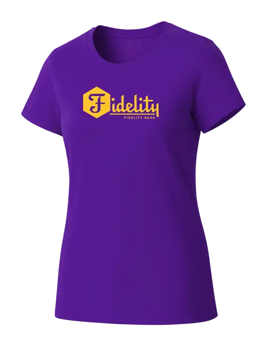Womens Seriously Soft Purple T-Shirt w/Fidelity Bank Logo