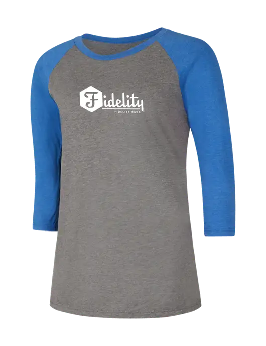 Womens Simply Soft 3/4 Sleeve Royal Frost/Grey Ring Spun Cotton T-Shirt w/Fidelity Bank Logo