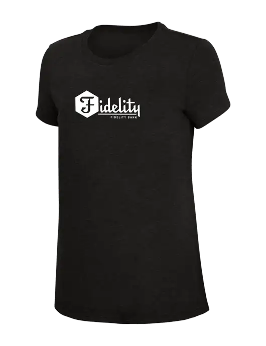 Womens Simply Soft Black 4.5oz Poly/Combed Ring Spun Cotton T-Shirt w/Fidelity Bank Logo