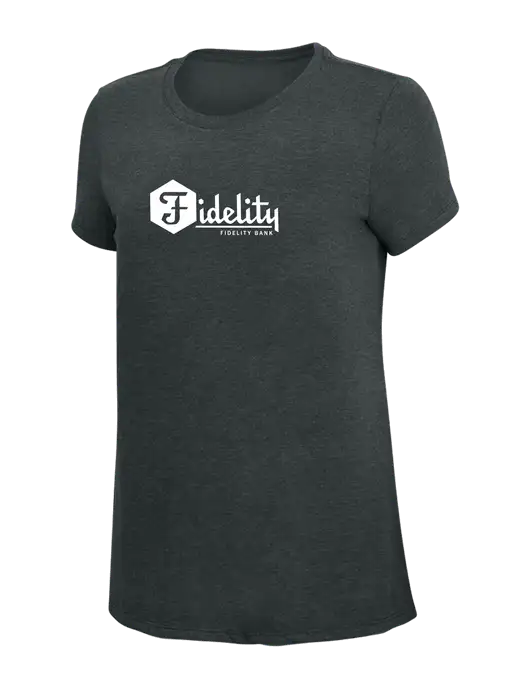 Womens Simply Soft Black Frost 4.5oz Poly/Combed Ring Spun Cotton T-Shirt w/Fidelity Bank Logo