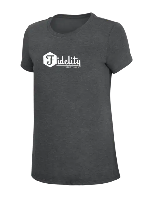 Womens Simply Soft Charcoal 4.5oz Poly/Combed Ring Spun Cotton T-Shirt w/Fidelity Bank Logo