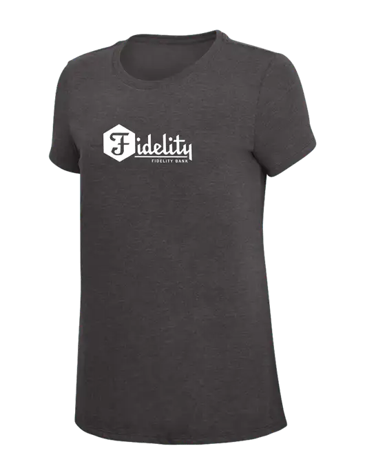 Womens Simply Soft Heather Charcoal 4.5oz  Poly/Combed Ring Spun Cotton T-Shirt w/Fidelity Bank Logo