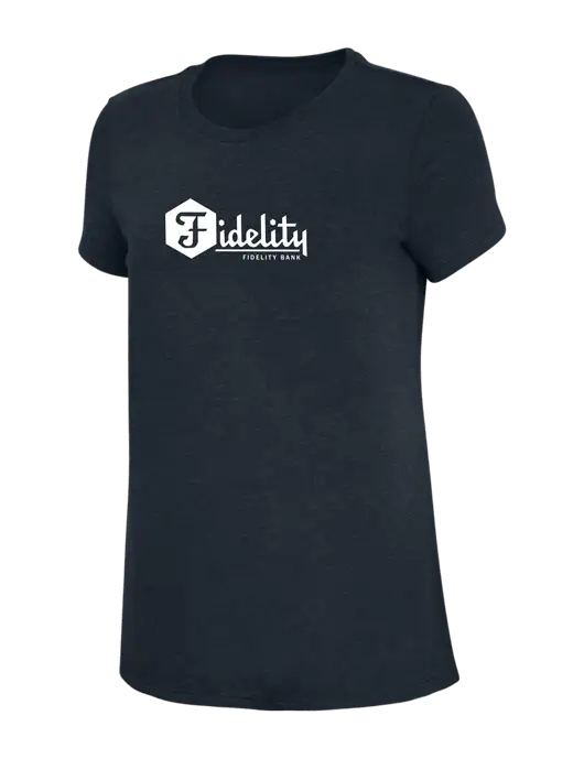 Womens Simply Soft Navy 4.5oz Poly/Combed Ring Spun Cotton T-Shirt w/Fidelity Bank Logo
