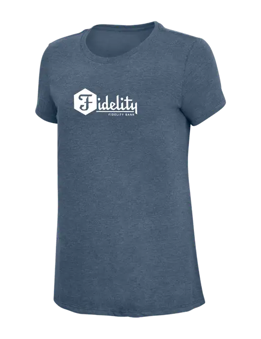 Womens Simply Soft Navy Frost 4.5oz  Poly/Combed Ring Spun Cotton T-Shirt w/Fidelity Bank Logo