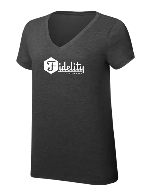 Womens Simply Soft V-Neck Black Frost 4.5oz  Poly/Combed Ring Spun Cotton T-Shirt w/Fidelity Bank Logo