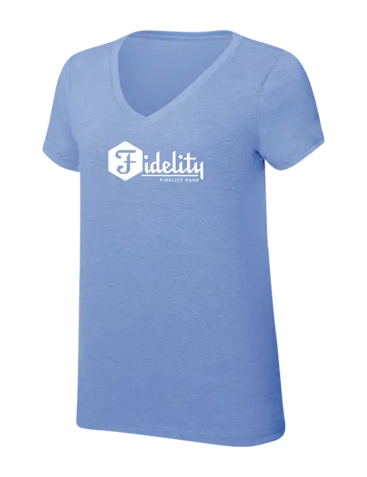 Womens Simply Soft V-Neck Maritime Frost 4.5oz  Poly/Combed Ring Spun Cotton T-Shirt w/Fidelity Bank Logo
