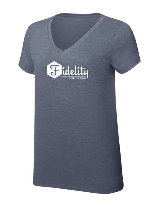 Womens Simply Soft V-Neck Navy Frost 4.5oz  Poly/Combed Ring Spun Cotton T-Shirt w/Fidelity Bank Logo